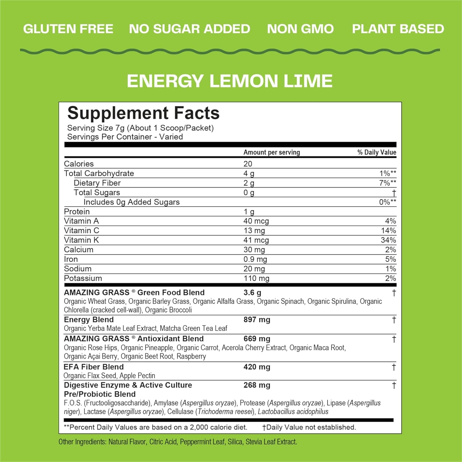 "Boost Your Energy and Focus with Amazing Grass Green Superfood Energy: Lemon Lime Smoothie Mix with Super Greens, Plant-Based Caffeine, and Nootropics - 30 Servings"