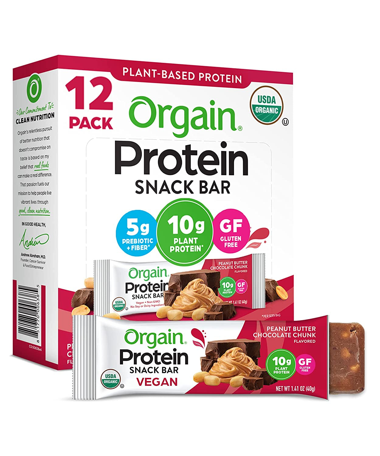Orgain Organic Vegan Protein Bars, Chocolate Coconut - 10G Plant Based Protein, Gluten Free Snack Bar, Low Sugar, Dairy Free, Soy Free, Lactose Free, Non GMO, 1.41 Oz (12 Count)