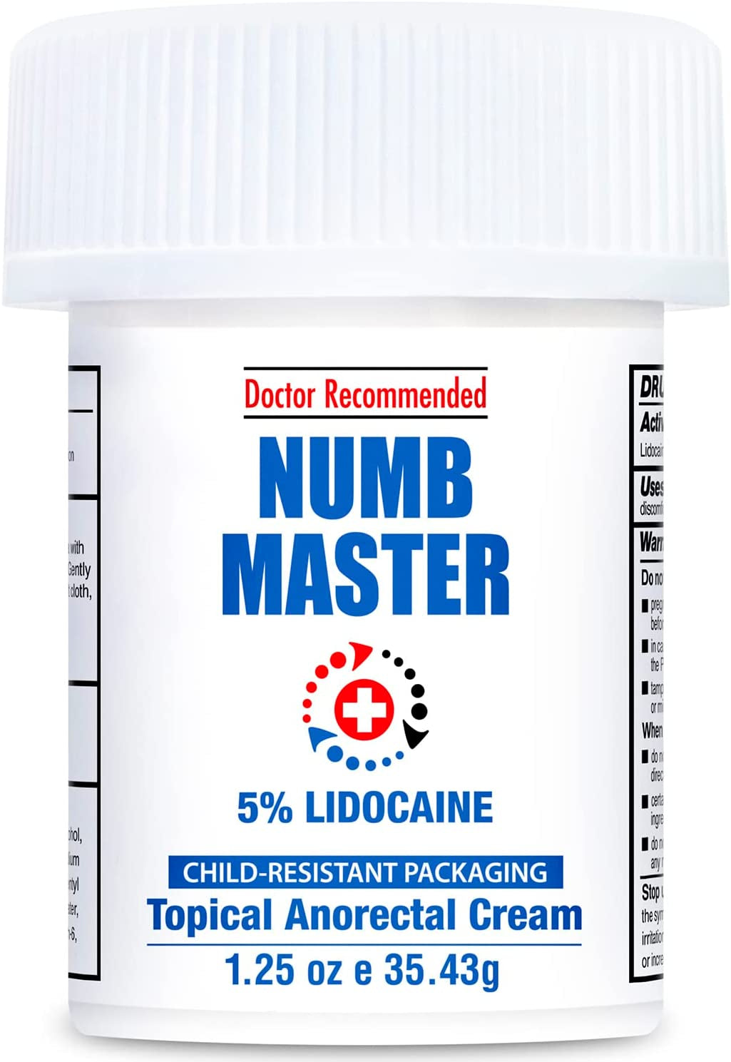 Numb Master 5% Lidocaine Numbing Cream, Maximum Strength Fast Acting Pain Relief Cream 1.25 Oz, Long Lasting Topical Anesthetic Cream with Aloe Vera, Vitamin E for Relief of Pain, Burning and Soreness