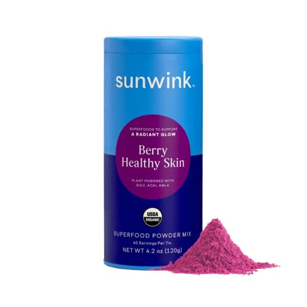 Sunwink Berry Healthy Skin Organic Superfood Powder Mix Antioxidants for Glowing Radiant Skin, Hydration Support, Plant Based Drink Mix with Acai Berry, Amla, Goji Berry, No Added Sugar (40 Servings)